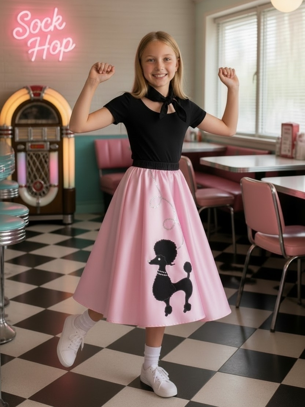 Girl's Pink Poodle Skirt Size Large (12-14) Sock Hop, Halloween, Costume, Dance